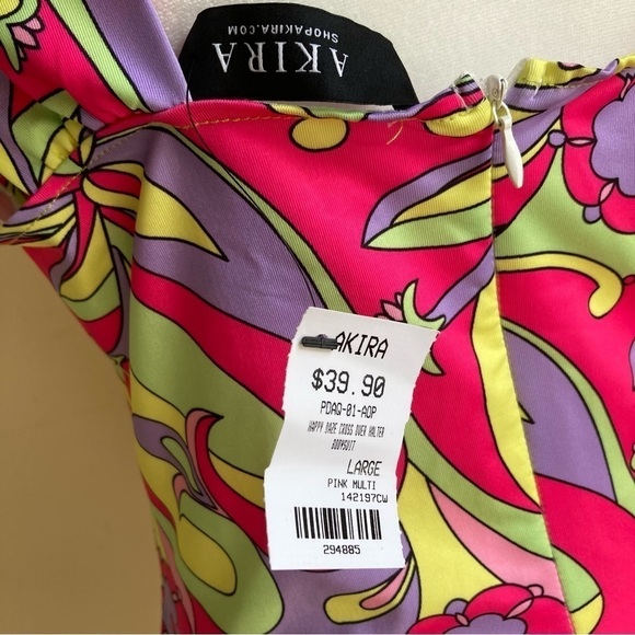 NWT AKIRA Happy Daze Cross Over Cutout Halter Bodysuit Retro 70s Hippie Print L - Picture 11 of 15